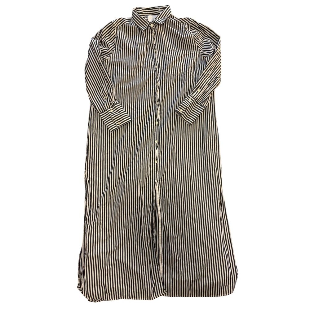 (A7) Legoe Heritage Maternity Navy White Striped Cotton Maxi Shirt Dress Large